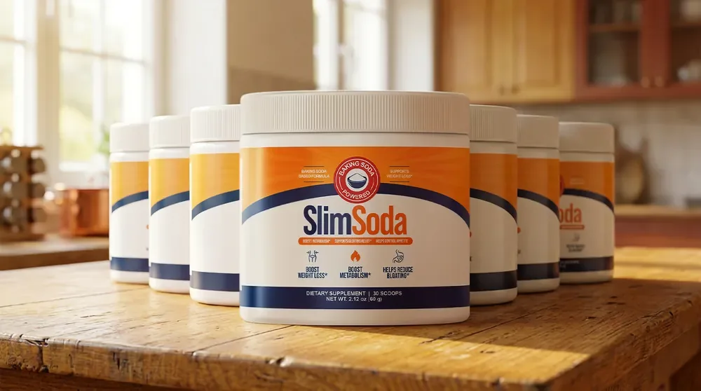Two scoops of SlimSoda Powder stirred into a glass of water before a meal